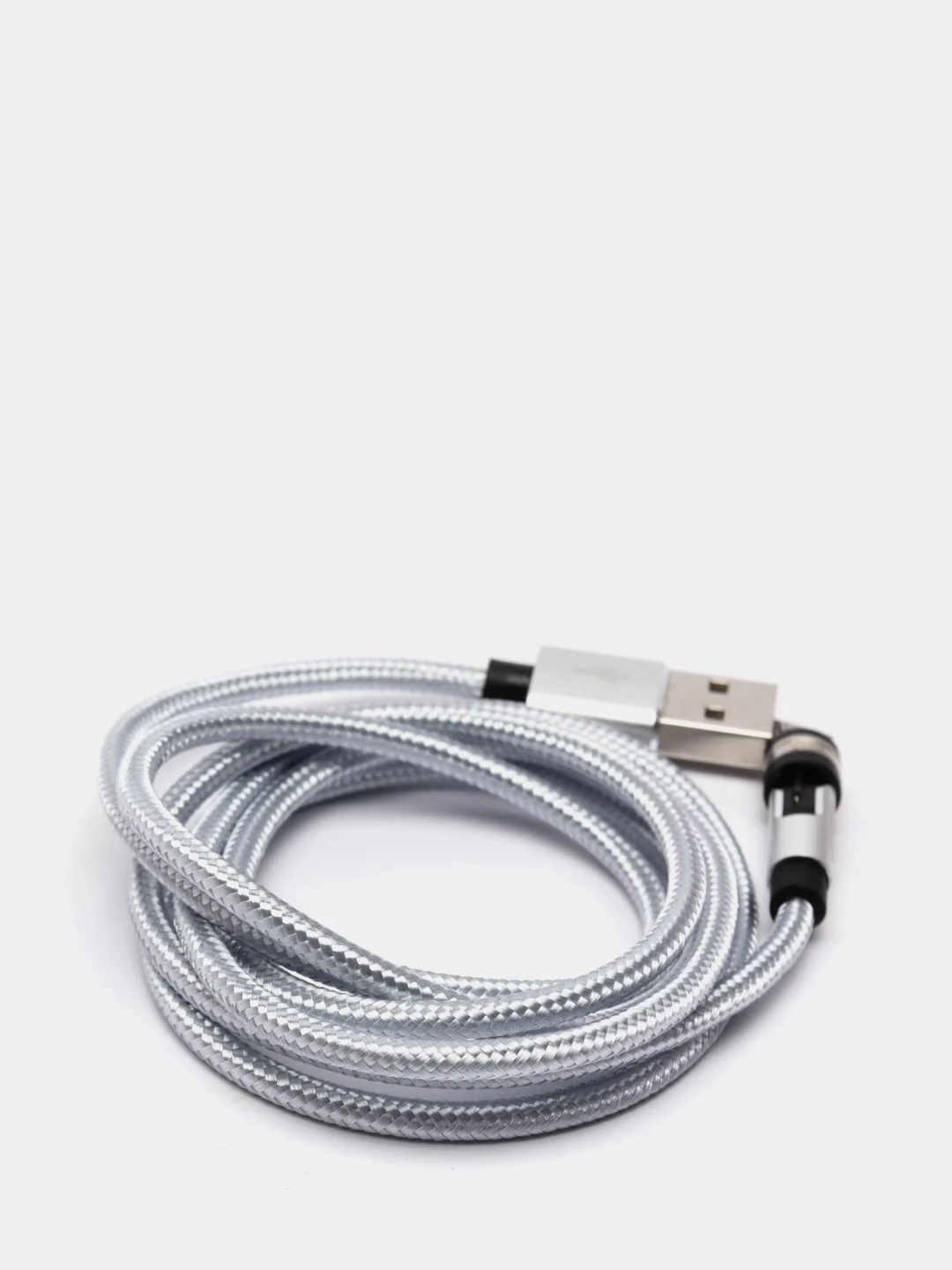 Серебряный usb кабель для зарядки магнитный Twitch 2.1 А 1 - метровый, поворот 180 градусов