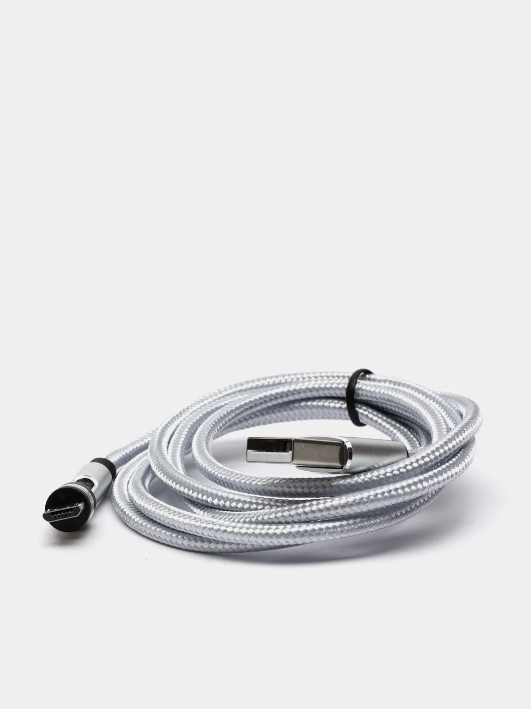 Серебряный usb кабель для зарядки магнитный Twitch 2.1 А 1 - метровый, поворот 180 градусов