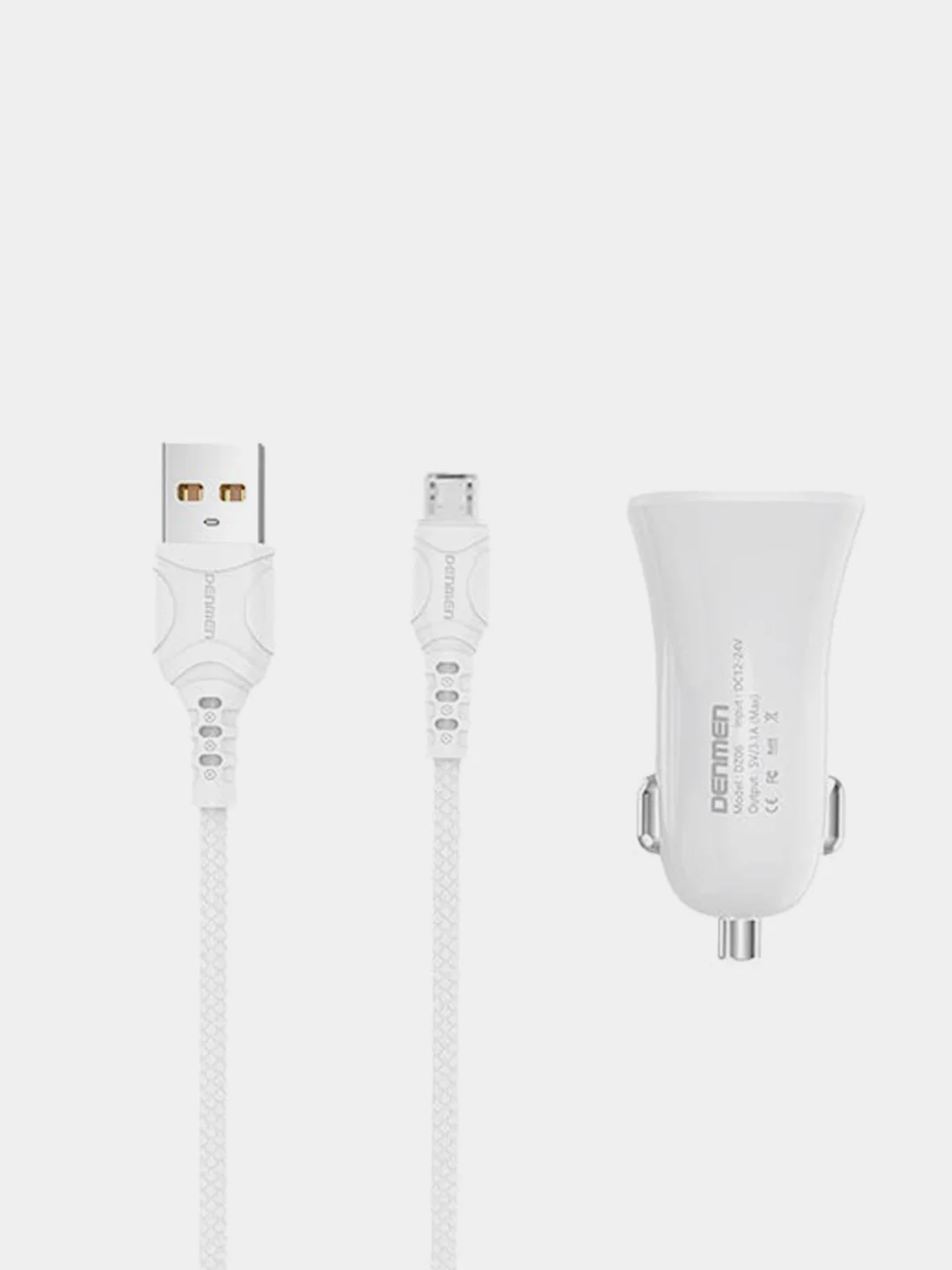 Автомобильное зарядное устройство Denmen DZ06/DZ06V + кабель Micro, 2 USB, 3.1A, 1 м