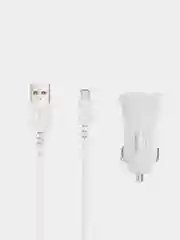 Белый автомобильное зарядное устройство Denmen DZ06/DZ06V + кабель Micro, 2 USB, 3.1A, 1 м