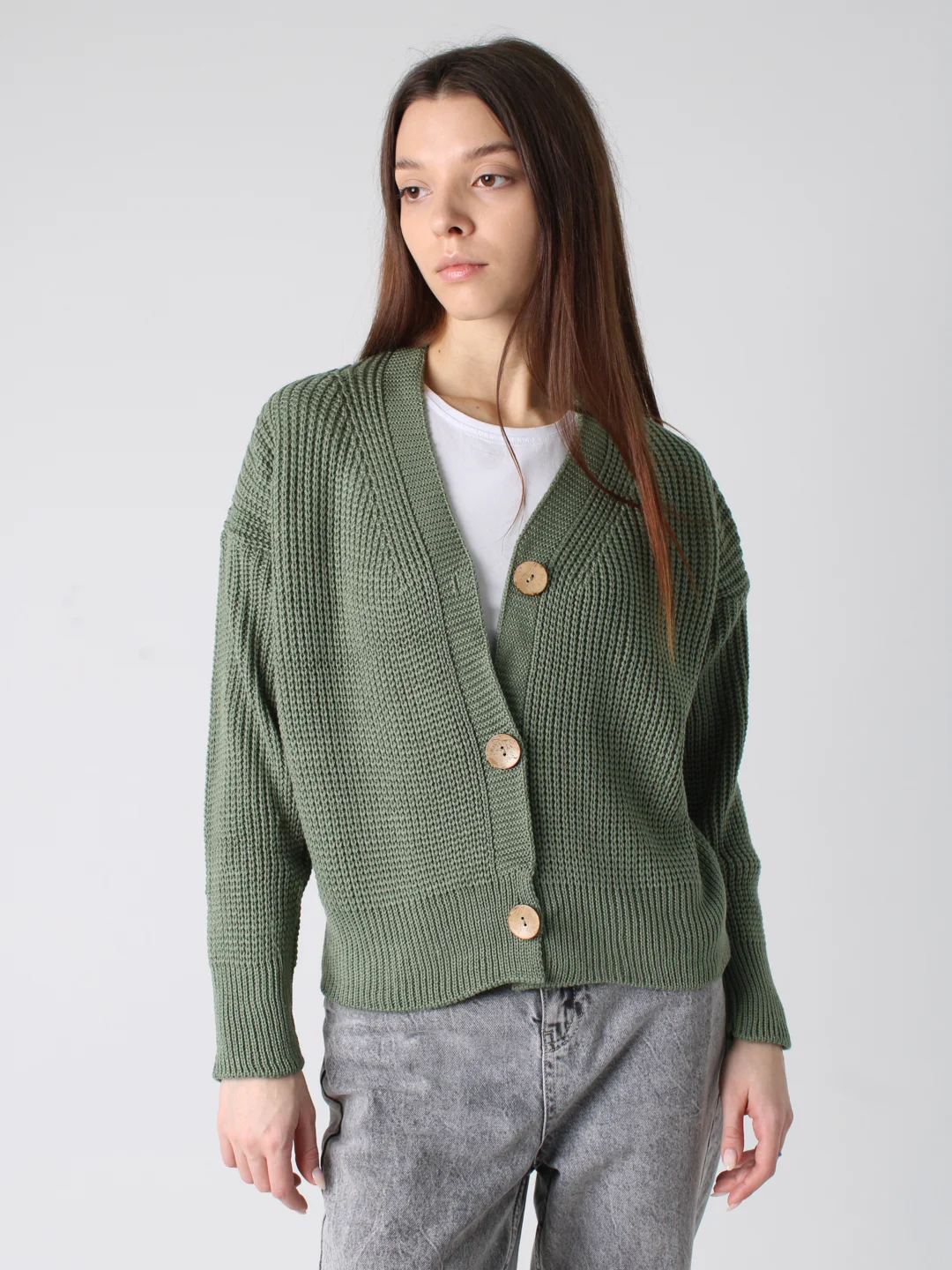 Зелёный хаки кардиган женский oversize