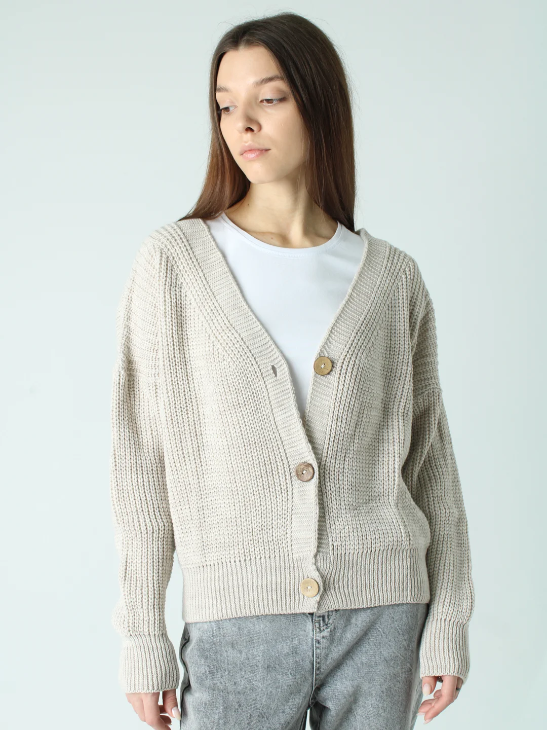 Бежевый меланж кардиган женский oversize