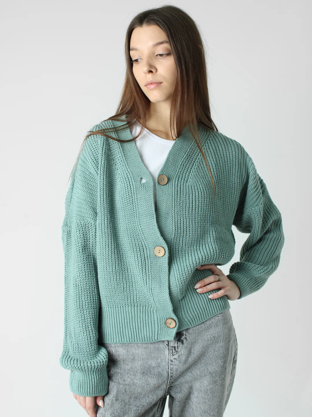 Бирюзовый кардиган женский oversize
