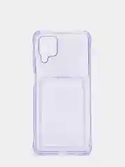 Сиреневый чехол Samsung A12, с отделением для пластиковой карточки и противоударными бортами
