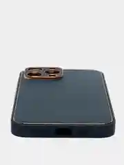 Синий меланж чехол с золотой окантовкой на iPhone 13, 13 Pro, 13 Pro Max, 12, 12 Pro кожаный