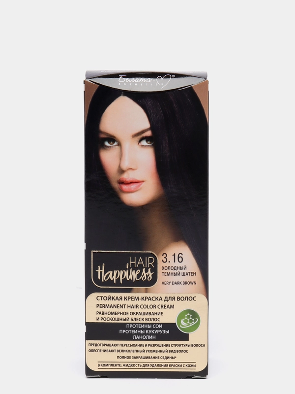 Стойкая крем-краска Белита М д/волос "HAIR Happiness"№3.16 Холодный темный шатен