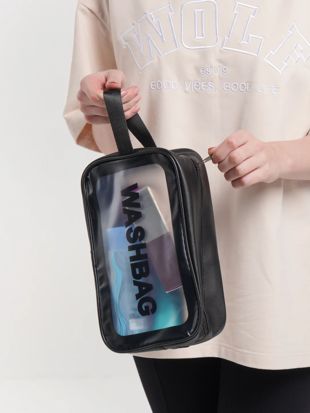 Черный косметичка прозрачная WashBag, 4 цвета