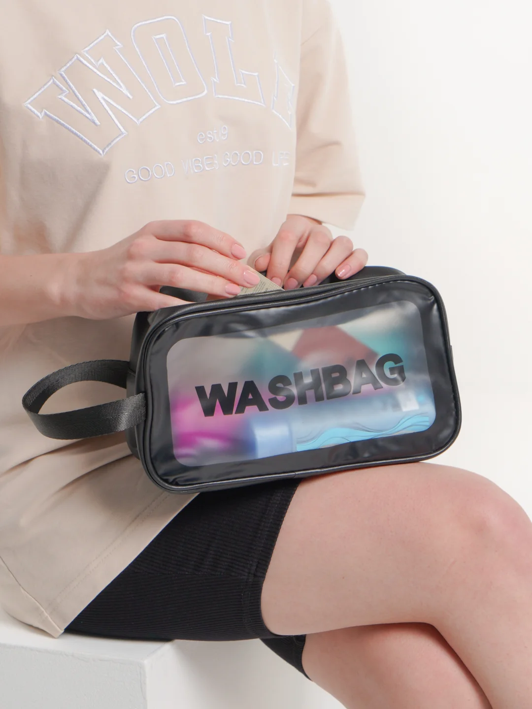 Черный косметичка прозрачная WashBag, 4 цвета