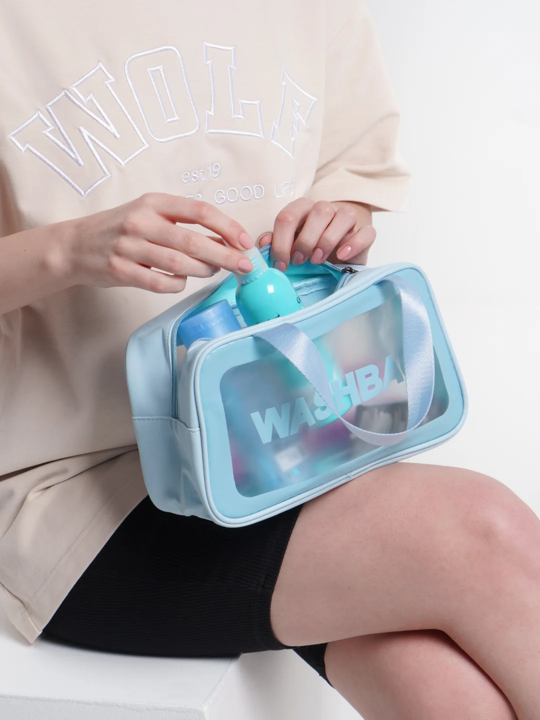 Голубой косметичка-органайзер Washbag, 4 цвета