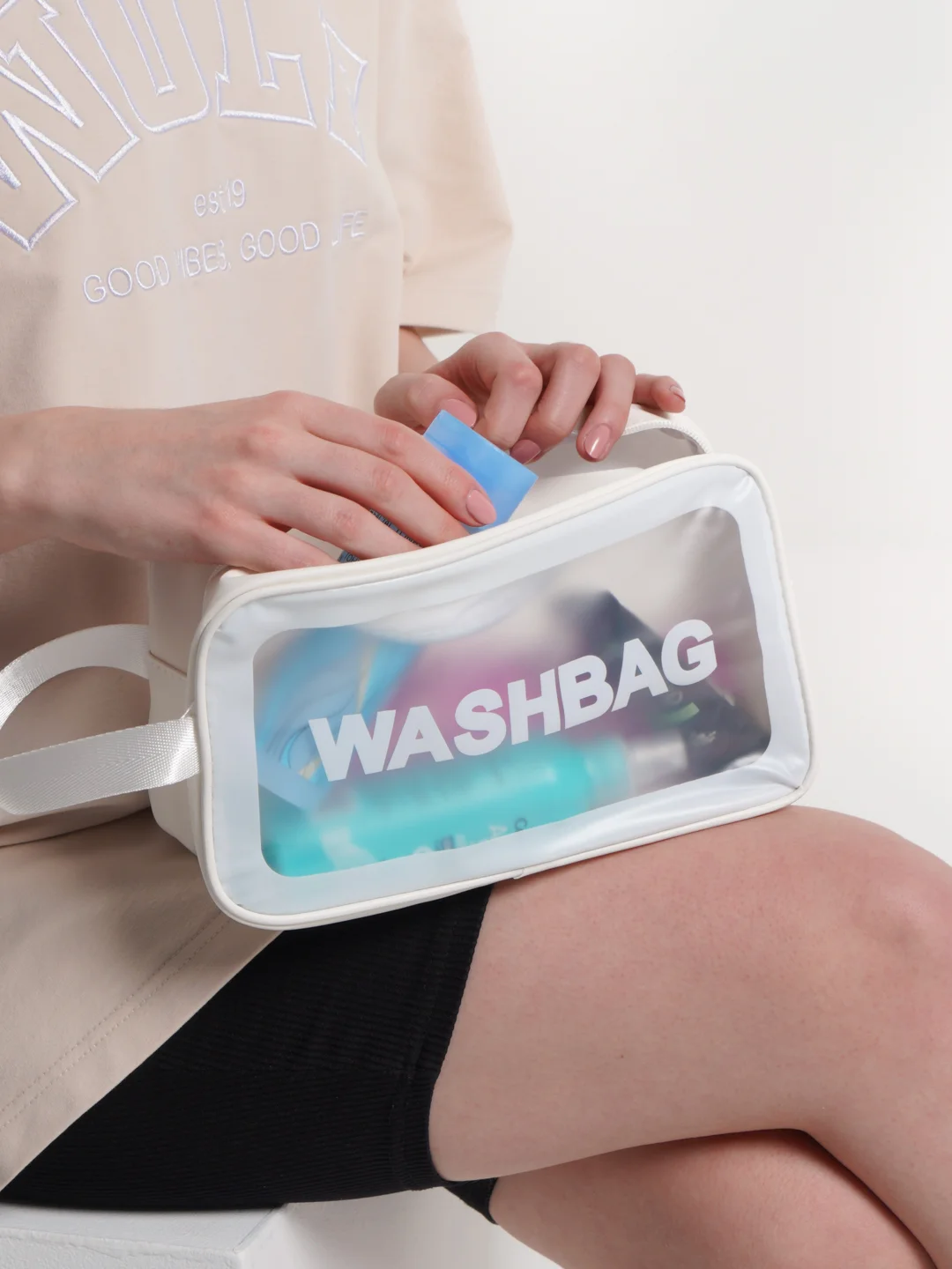 Белый косметичка прозрачная WashBag, 4 цвета