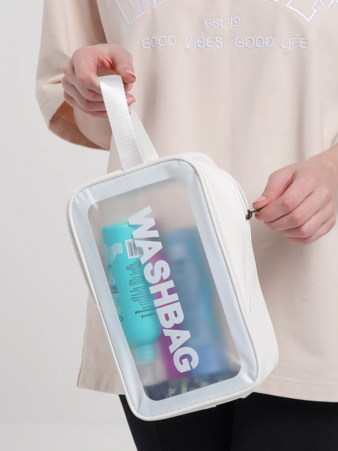 Белый косметичка прозрачная WashBag, 4 цвета