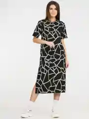 Бежевый платье-футболка Oversize с принтом, длинное