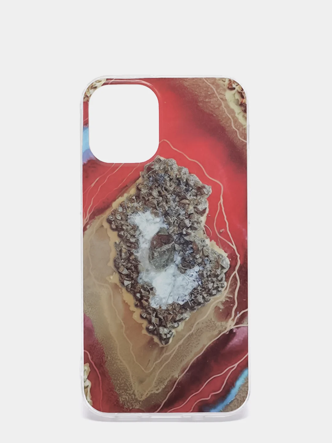 Красный чехол iPhone 12 / 12 Pro (6.1), 12 mini (5.4) силиконовый с мраморным рисунком