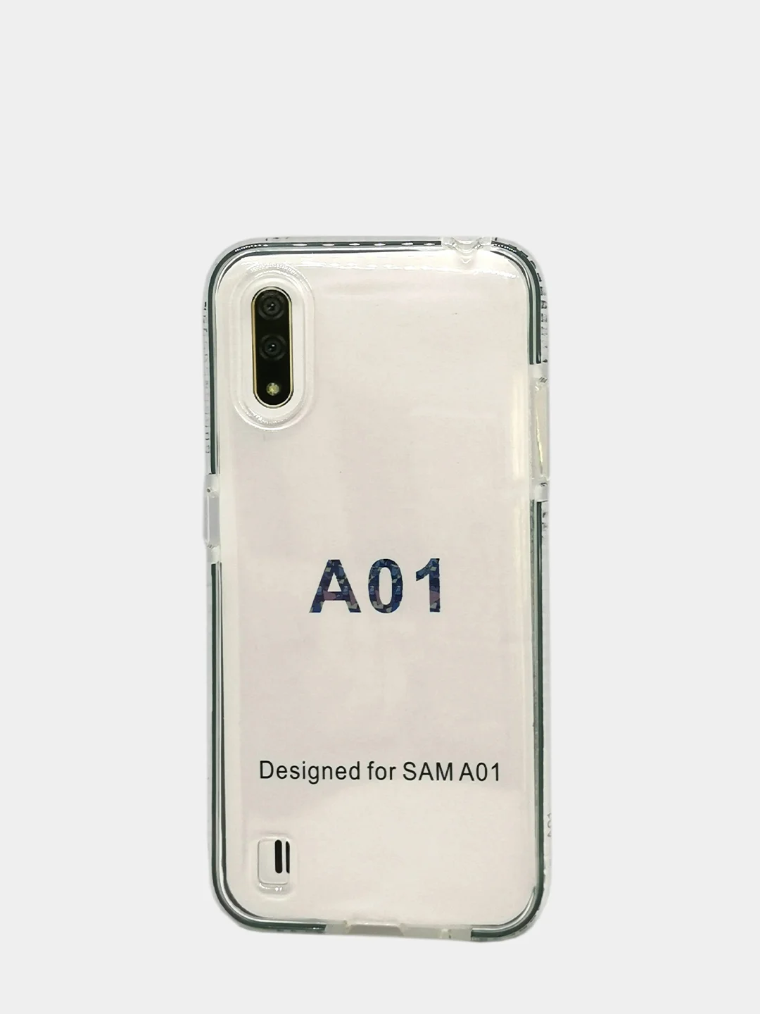 Черный чехол силиконовый прозрачный на Samsung A01, с цветной вставкой