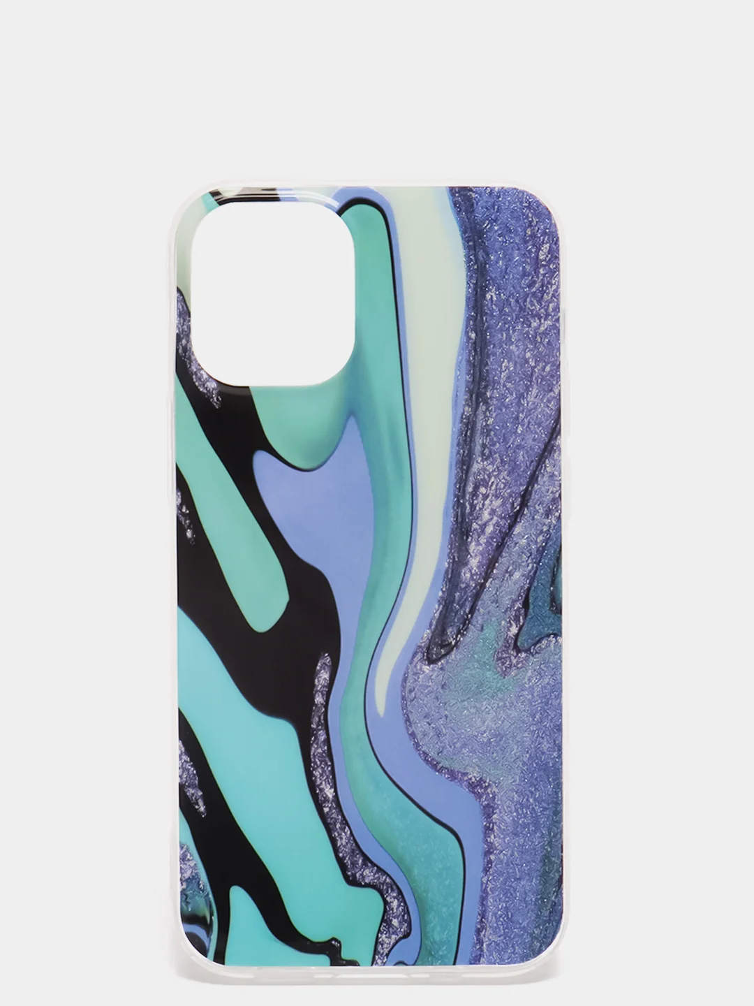 Бирюзовый чехол iPhone 12 / 12 Pro (6.1), 12 mini (5.4) силиконовый с мраморным рисунком