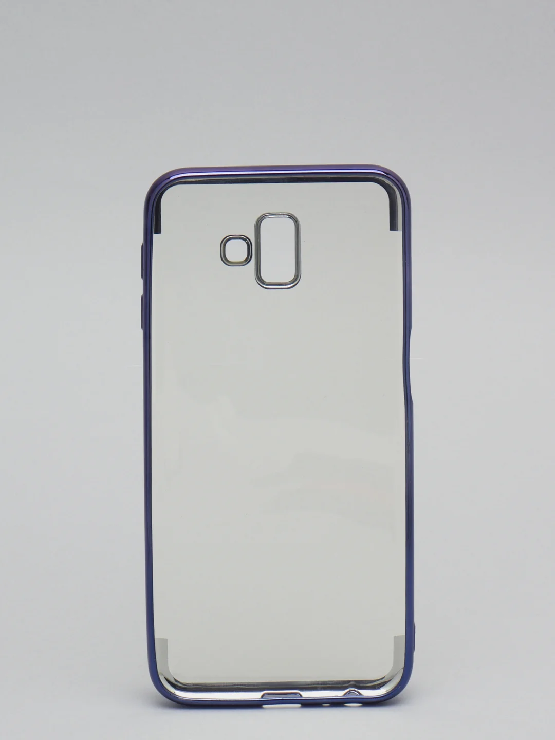 Темно-синий чехол силиконовый, прозрачный, с окантовкой Samsung J6+