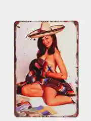 Голубой винтажные жестяные таблички "Pin up Girls"