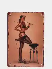 Желтый винтажные жестяные таблички "Pin up Girls"
