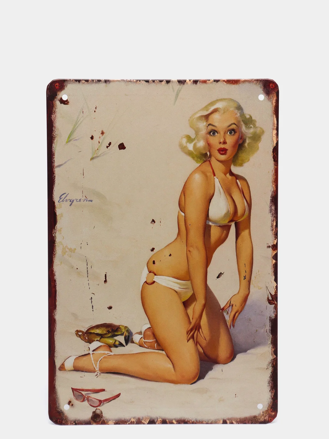 Бордовый винтажные жестяные таблички "Pin up Girls"