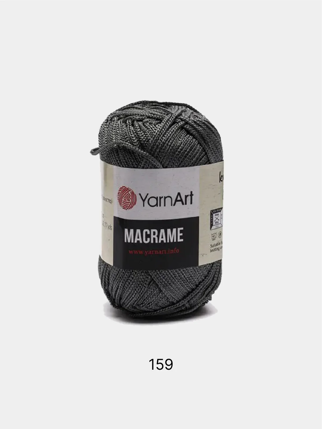 Серый пряжа YarnArt Macrame, шнур полиэфирный для вязания и макраме, полиэстер, 90 г, 130 м, 2мм