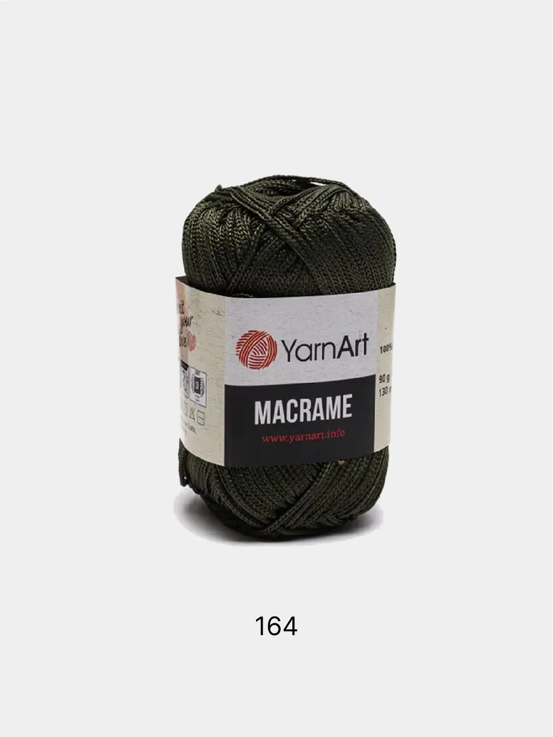 Хаки пряжа YarnArt Macrame, шнур полиэфирный для вязания и макраме, полиэстер, 90 г, 130 м, 2мм