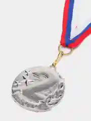 Серебряный медаль призовая на ленте триколор, металл, 1-2-3 место, золото, серебро, бронза, 43*46 мм