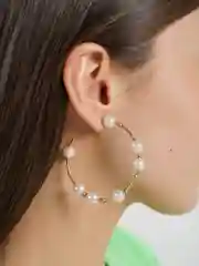 Белый серьги-кольца женские, с жемчугом