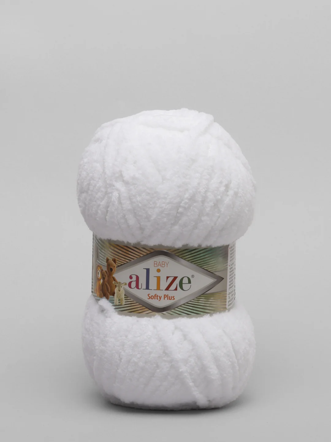 Белый пряжа плюшевая Alize Softy Plus, микрополиэстер, 100 г, 120 м