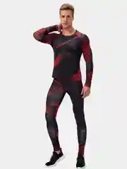 Багровый мужской спортивный костюм: рашгард и тайтсы