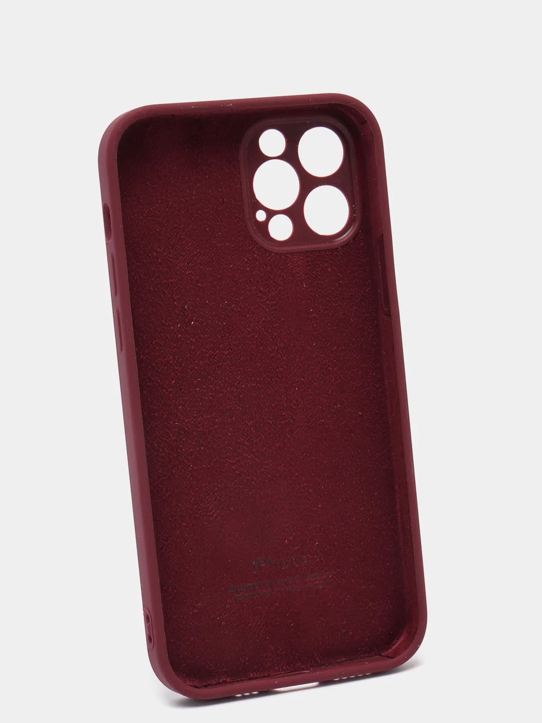 Тёмно-бордовый силиконовый чехол iPhone 12 Pro, Silicone Case, с закрытым низом и защитой камеры