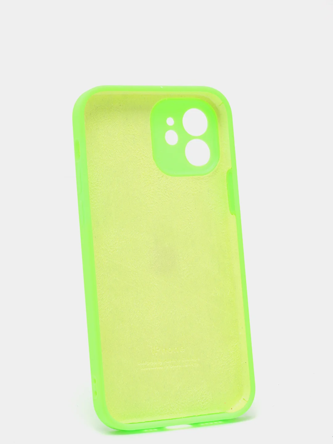 Салатовый силиконовый чехол iPhone 12, Silicone Case, с закрытым низом и защитой камеры