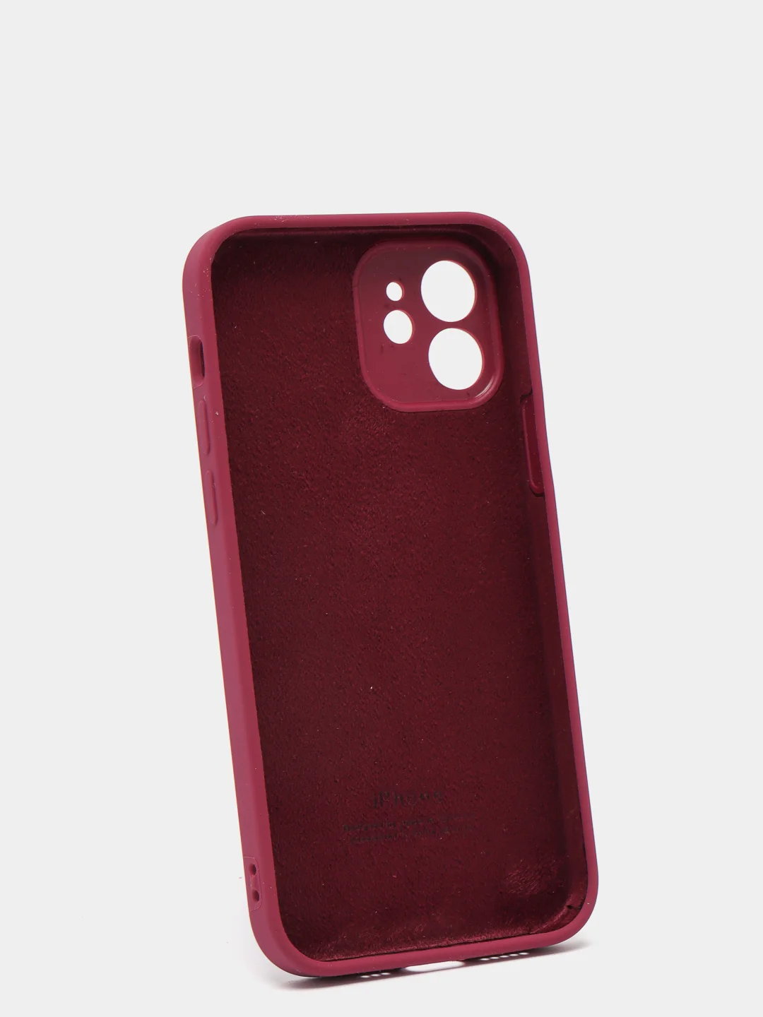 Тёмно-бордовый силиконовый чехол iPhone 12, Silicone Case, с закрытым низом и защитой камеры