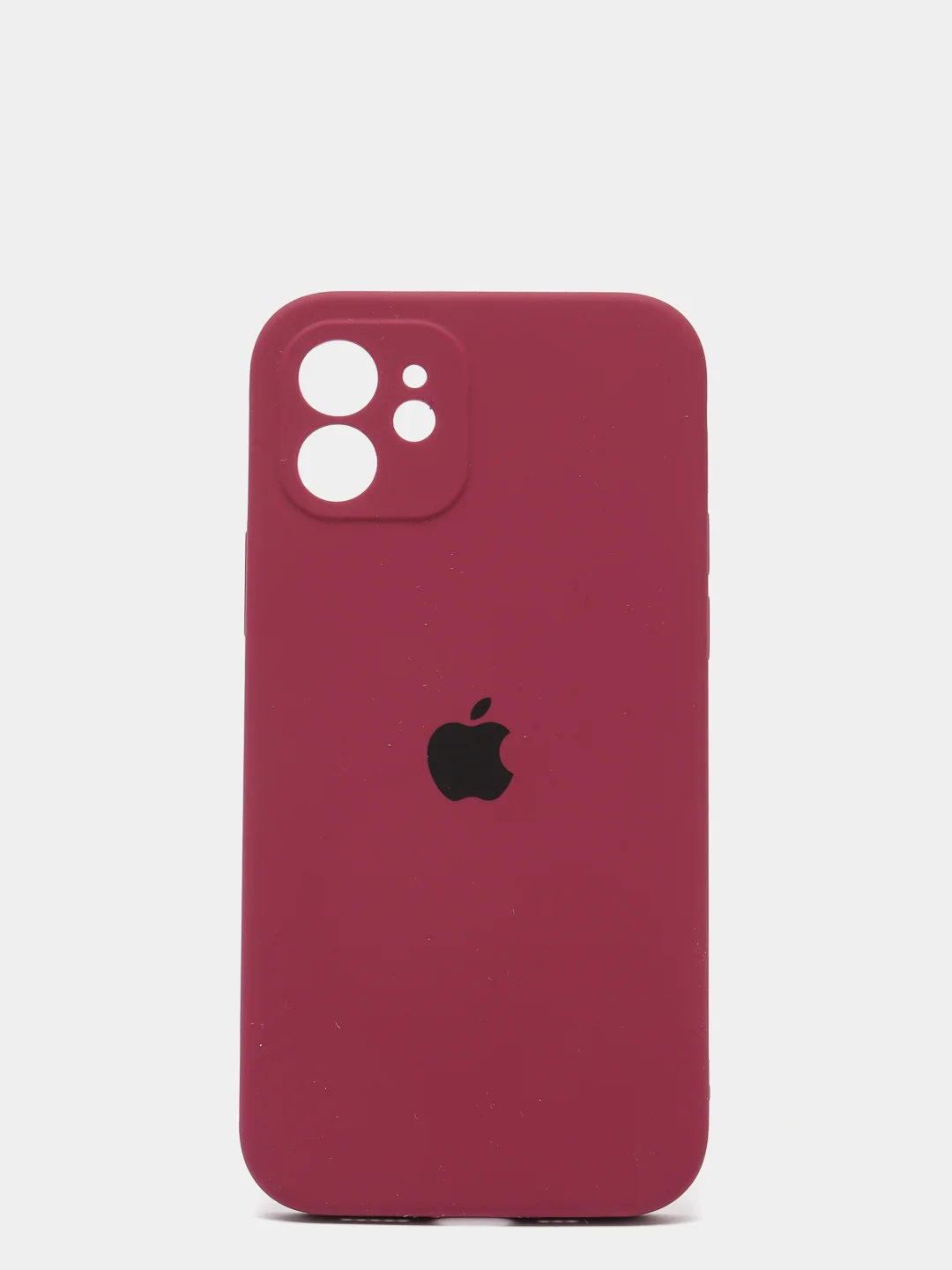 Тёмно-бордовый силиконовый чехол iPhone 12, Silicone Case, с закрытым низом и защитой камеры