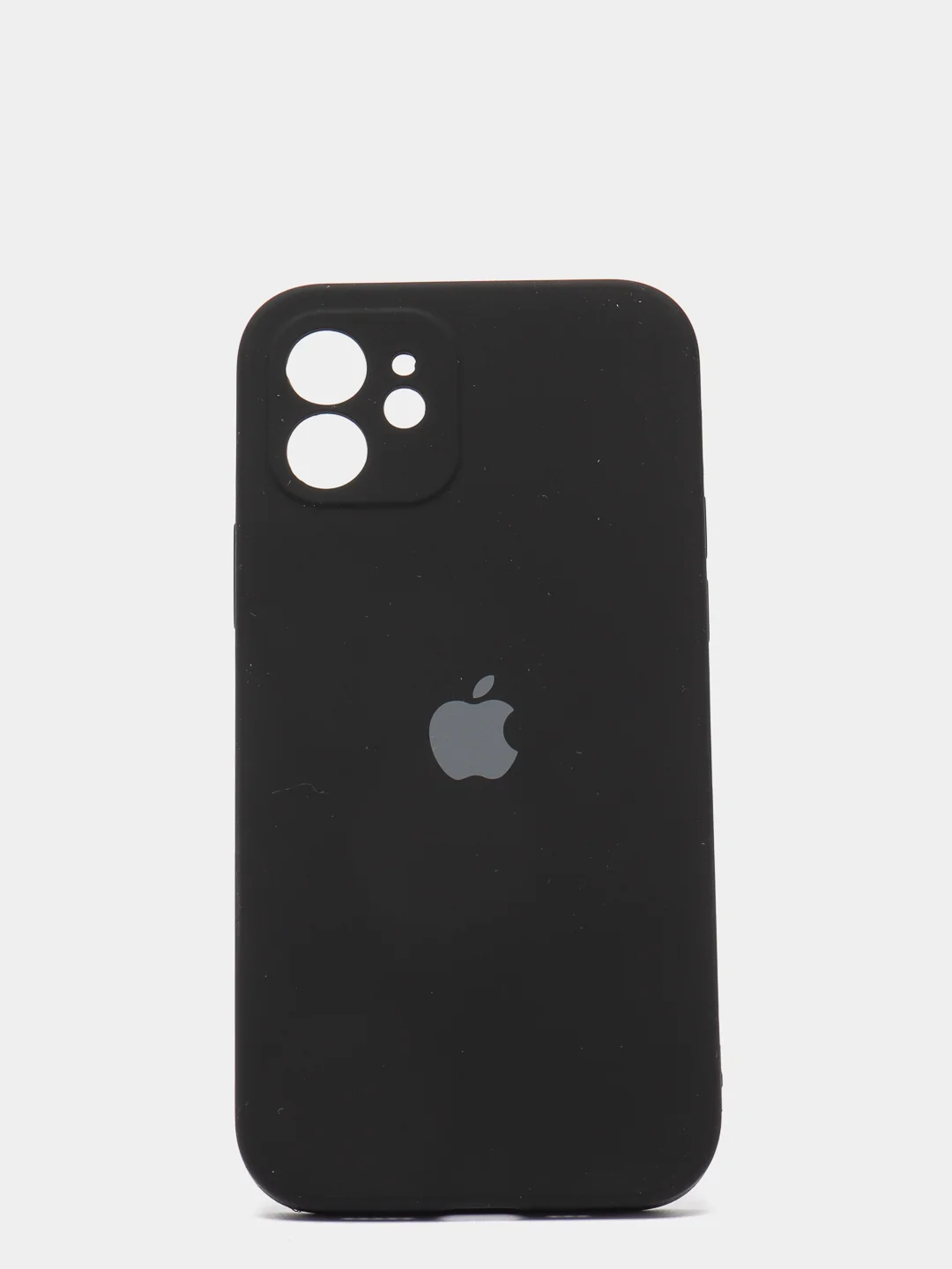 Черный силиконовый чехол iPhone 12, Silicone Case, с закрытым низом и защитой камеры