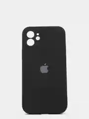 Черный силиконовый чехол iPhone 12, Silicone Case, с закрытым низом и защитой камеры