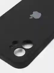 Черный силиконовый чехол iPhone 12, Silicone Case, с закрытым низом и защитой камеры