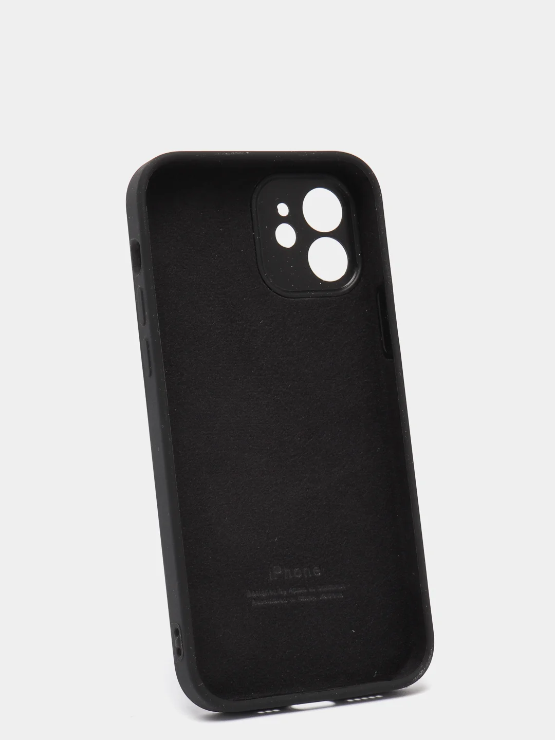 Черный силиконовый чехол iPhone 12, Silicone Case, с закрытым низом и защитой камеры