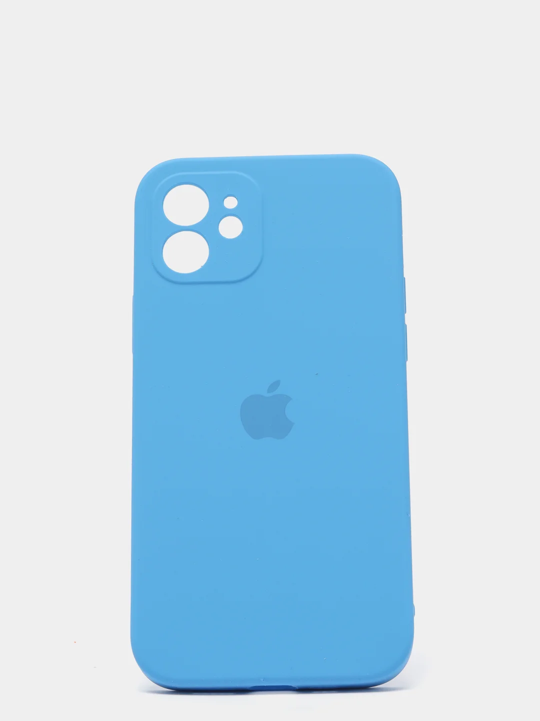 Голубой силиконовый чехол iPhone 12, Silicone Case, с закрытым низом и защитой камеры