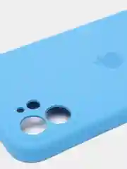 Голубой силиконовый чехол iPhone 12, Silicone Case, с закрытым низом и защитой камеры
