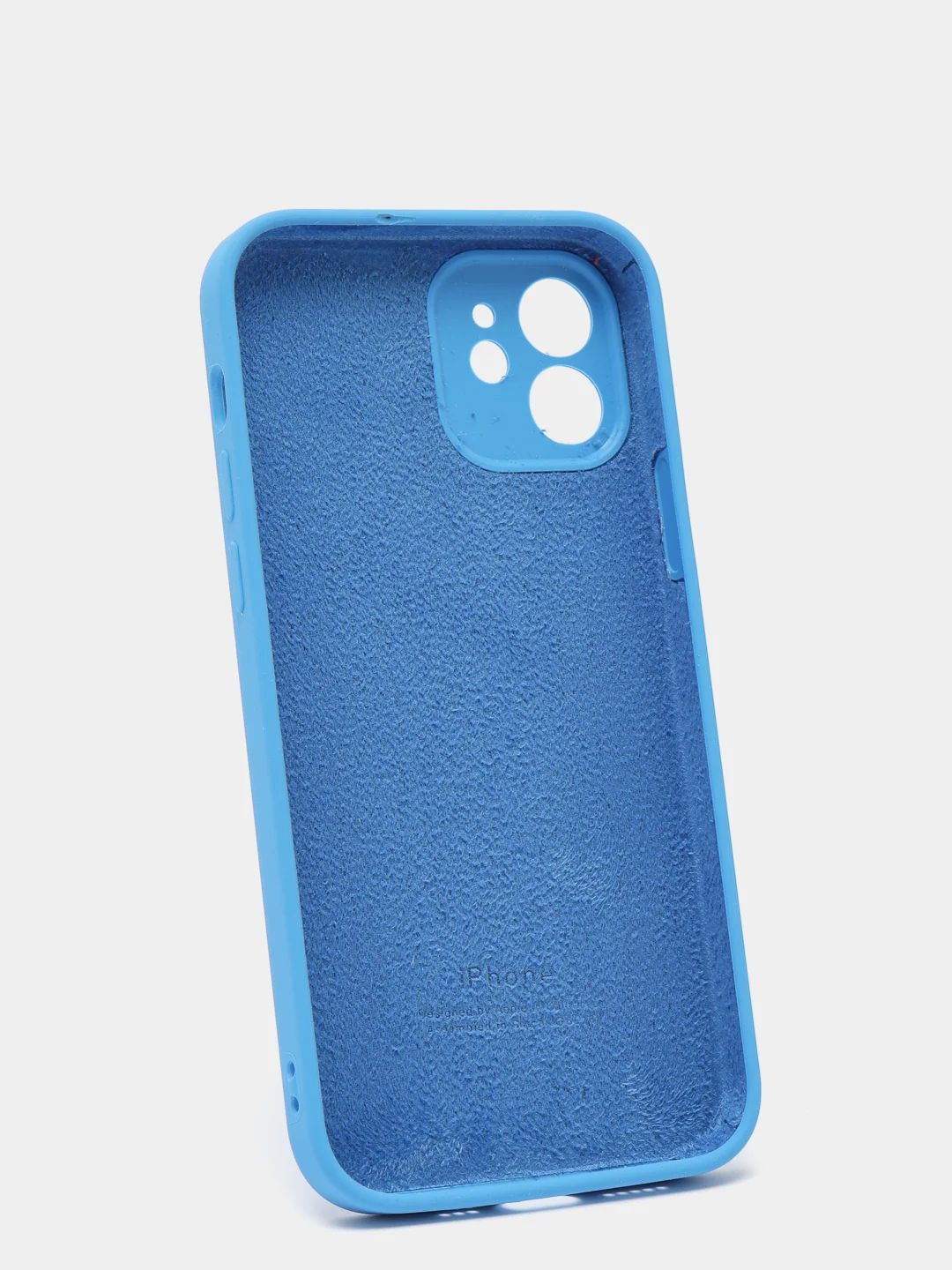 Голубой силиконовый чехол iPhone 12, Silicone Case, с закрытым низом и защитой камеры