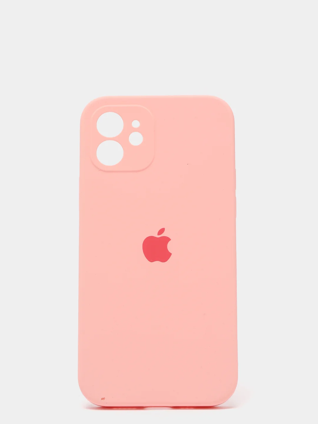 Розовый силиконовый чехол iPhone 12, Silicone Case, с закрытым низом и защитой камеры