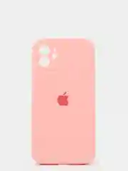 Розовый силиконовый чехол iPhone 12, Silicone Case, с закрытым низом и защитой камеры
