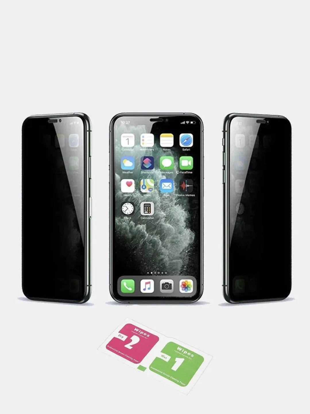 Черный защитное стекло-антишпион для iPhone (Айфон) 13, 12, 11, XR, 7, 8