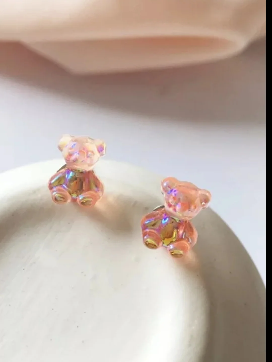Кремовый серьги "Мишки", 1 см