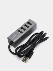 Хаб Hoco HB1 Line Machine USB to 4xUSB, серебристый