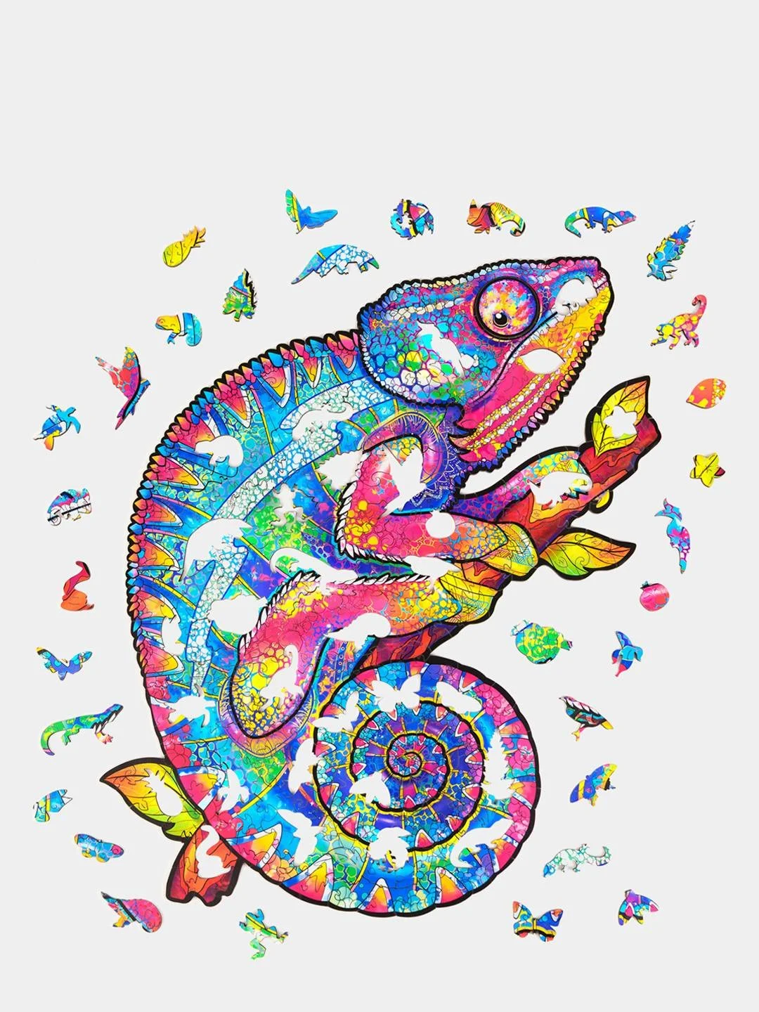 Фигурный деревянный пазл Unidragon Радужный хамелеон - S, 1-2 часов сборки