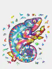 Фигурный деревянный пазл Unidragon Радужный хамелеон - S, 1-2 часов сборки