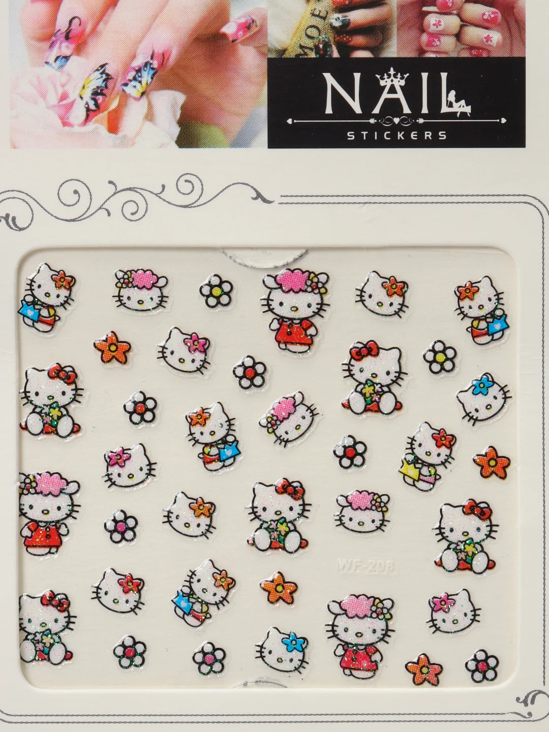 Кремовый наклейки-слайдеры для дизайна ногтей и маникюра, "Hello kitty"