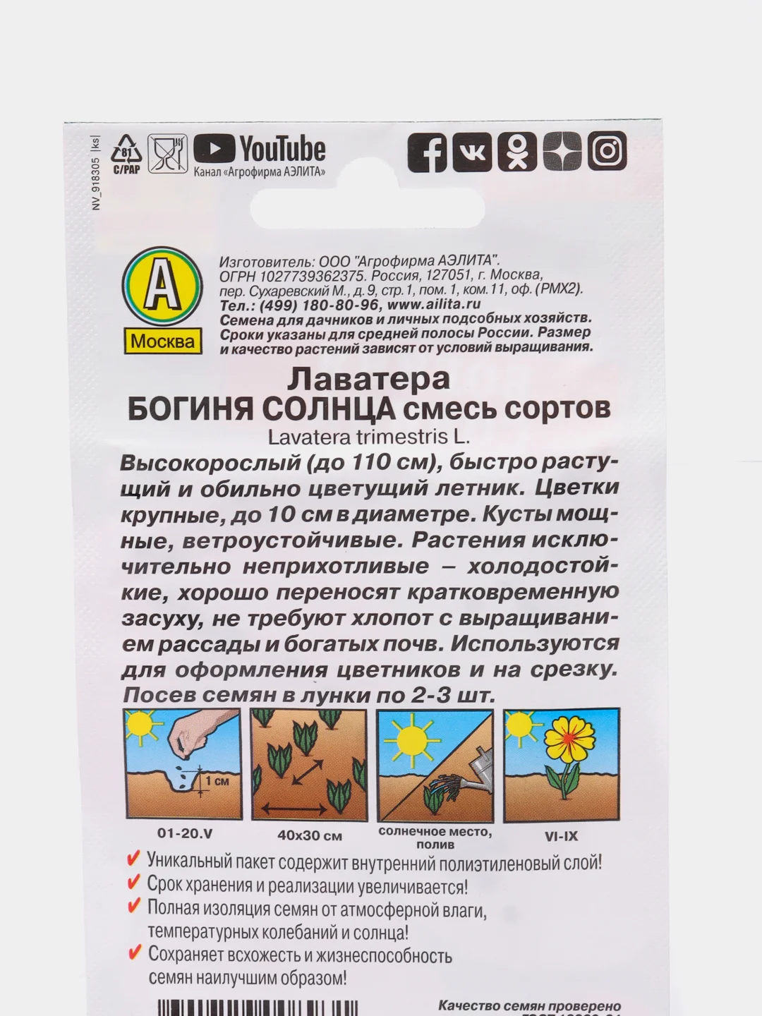 Лаватера Богиня солнца, семена, цветы