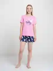 Розовый пижама женская, с шортами и футболкой